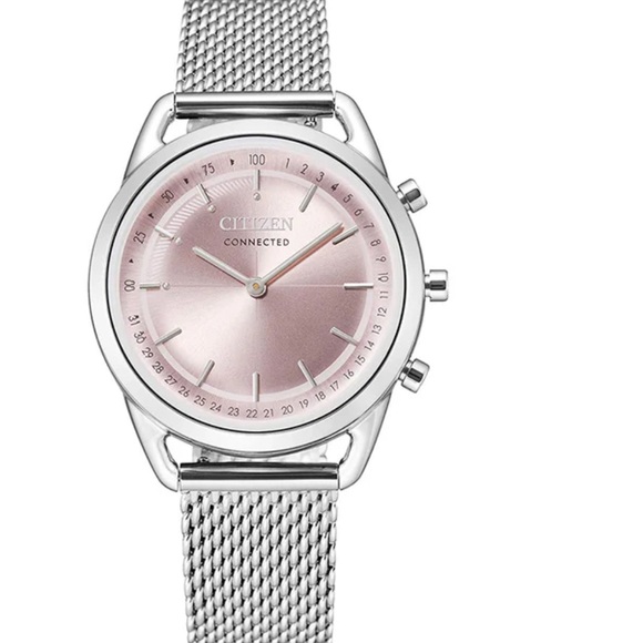 Citizen PINK DIAL SILVER STAINLESS MESH BAND WOMENS WATCH - Picture 2 of 6